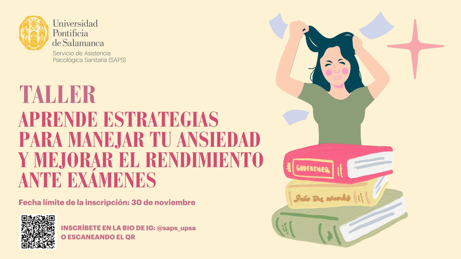 Taller 'Aprende estrategias para mejorar tu ansiedad y mejorar el rendimiento ante exámenes'